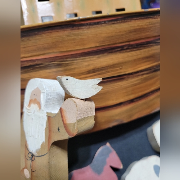 Noah's Ark Figurine Set Wooden Animal Figures with Metal Ark htf - Picture 3 of 16